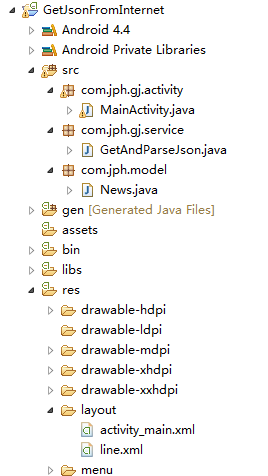 获取网上的Json Android端项目结构