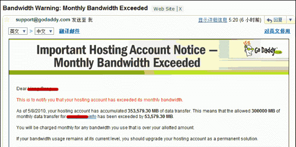 Bandwidth Warning: Monthly Bandwidth Exceeded